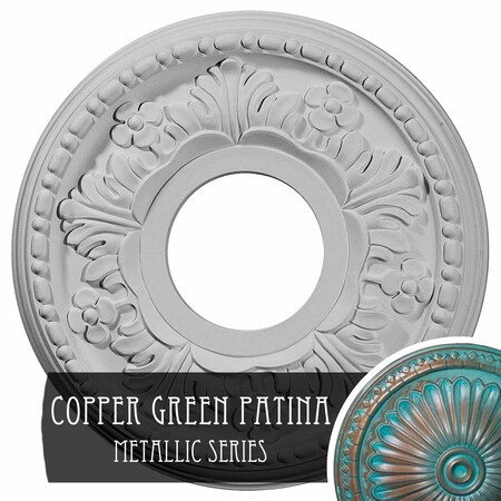 Ekena Millwork Helene Ceiling Medallion (Canopies up to 5 1/4"), 11 7/8"OD x 3 5/8"ID x 7/8"P, Copper Green Patina CM11HECGS